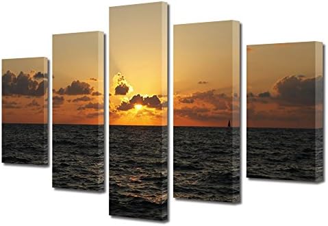 HEARTWORK Print on Canvas 5 Panels Almost night, S Size, 60 x 100 cm (24 x 40 inch), Stretched on Wooden Frame and Ready to Hang Decorative Home Art, HD Quality Picture, Modern Canvas Print, For Home &amp; Office