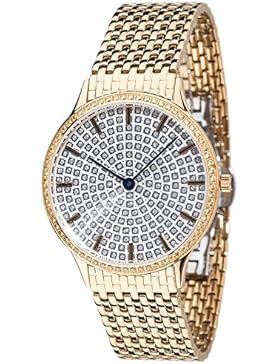 Yves Camani Damen-Armbanduhr Garonne mit vergoldetem Edelstahl-Gehäuse und silbernem mit 150 Zirkonia-Steinen...