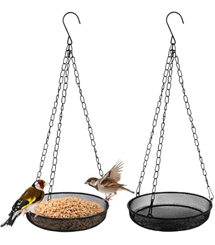 Abiyou Lot De 2 Mangeoires Pour Oiseaux Suspendues En Métal - Design Rond Noir Pour Jardin Et Terrasse