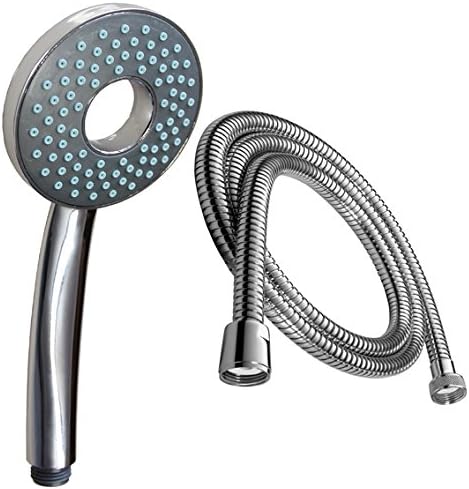 Modern Shower Set with 1.5 m Hose/Hand Held Shower Head with 150 cm Shower Hose - Chrome Plated Shower Head/Round/Donut Silver//Shower Hose with Doppelg Ribbed System Extensible//Anti-Limescale Nozzles/Wreaths