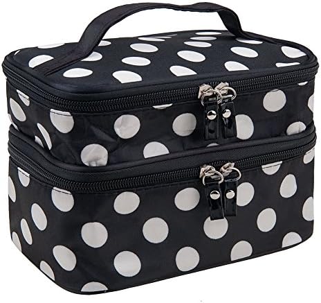 Weksi®Polka Dots Double Layer Dual Zipper Cosmetic Bag Toiletry Bag Make-up Bag Hand Case Bag