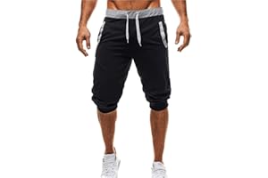 GEMSEVEN Verano Hombres Ocio hasta la Rodilla Pantalones Cortos de Deporte Patchwork Joggers Short Sweatpants 1/2 Pantalones Cortos de Fitness Mens Baggy Casual Slim Corto