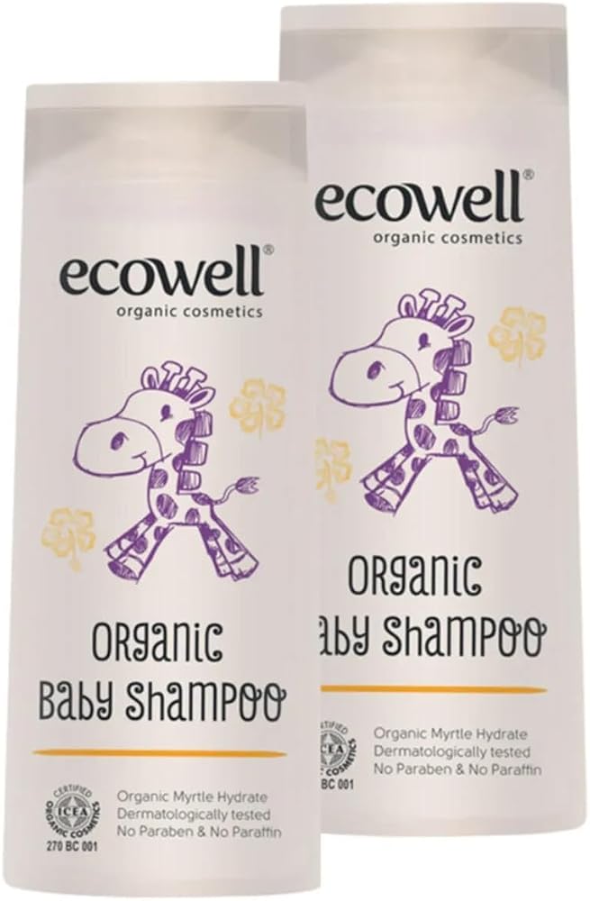 ECOWELL Bebek Saç & Vücut Şampuanı Set, Organik & Vegan Sertifikalı, Parabensiz Doğal Konak Önleyici 2x300ml