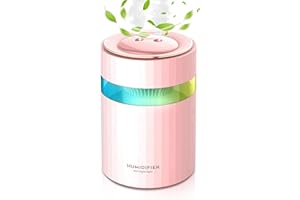 Humidificateur d'Air, Mini Humidificateur Ultrasonique, Larkotech Diffuseur d'Huiles Essentielles 900ml, USB Humidificateur Portable, Humidificateur d’Air Silencieux Ultrasonique (Blanc) (rose)