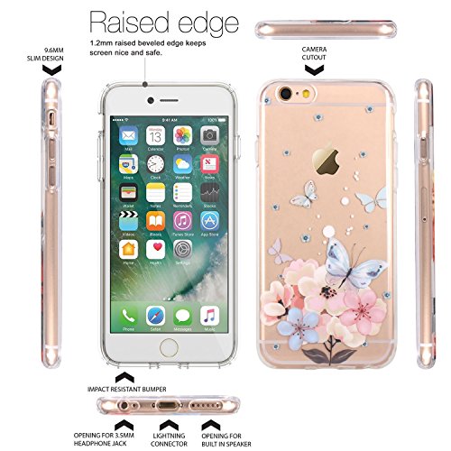 iPhone 6 Case, iPhone 6S Case, JIAXIUFEN Girl Floral TPU Silicone Gel Soft Clear Case Cover for Apple iPhone 6 6S - Light Pink Butterfly Flower