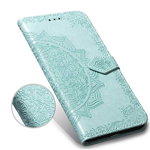 LAGUI Funda Adecuado para Xiaomi Redmi Note 6 Pro, Relieve Dibujo Carcasa de Tipo Libro con Ranuras para Tarjetas de Soporte Horizontal y Solapa con Cierre magnético, Verde
