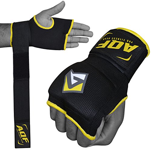 AQF intérieure Boxe Gants Bandages Gel Gants Mitaines Muay Thai Stretch V2, Noir, m