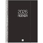 Finocam - Spiral Agenda 2026 1 Day Page | January - December (12 months) | 2026 A4 Annual Planner with Rubber | Opaque Spiral