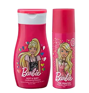 Barbie Conditioning Shampoo - Soft & Silky 200ml with Fragrance Body Spray - Pink Princess 100ml | Set of 2