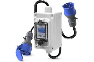 WDKXCN Mobil digital elmätare, mobil digital meter, 230 V, 16 A, IP67 utomhusmätaruttag, med gummikabel, för husbilar och elf