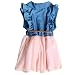 KKia Baby Girls Sleeveless Pleated Polka Dot Panelled Lace Jeans Belt Dress Pink 12-18 Months