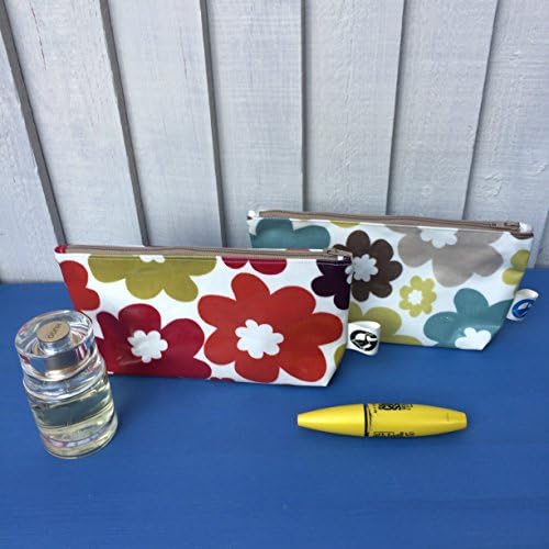 Makeup bag, handbag organiser with white nylon lining, flower pouch, oilcloth cosmetic bag, pencil case
