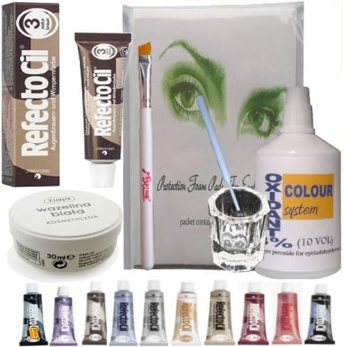 COMPLETE!! Eyelash Eyebrow Tint Dye Kit- REFECTOCIL Cream, oxidant, dish, etc. (No. 3 natural brown)