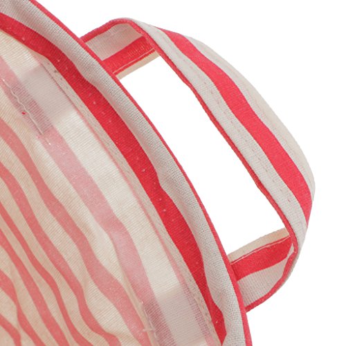 MagiDeal Wasserdicht Faltbar Rund Wäschekorb Wäschesammler Aufbewahrungskorb Spielzeug Kleidung Socke Eimer Bin mit Tragegriff , aus Baumwoll Leinen – Rot Streifen, 28x24cm - 7