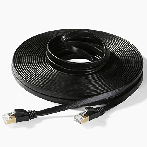 Hexagon Network - Ethernet Cable Cat7 Flat 50ft Black, Shielded (STP) Network Cable Cat 7 Flat Slim Ethernet Patch Cable, Internet Cable With Snagless RJ45 Connectors - 50 Feet Black