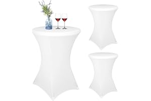 YMHPRIDE Lot de 3 Blanc Housse pour Table Haute,Nappe Mange Debout 80x110cm Blanc Nappes à Coins Carrés Extensibles en Spandex pour Cocktail Mariage Banquet Anniversaire Banquet Bar Table