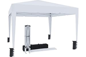 ARREDITALY Gazebo Pieghevole 3x3m Idrorepellente con 4 Sacche per Pesi e Borsa Trasporto - Chiusura a Fisarmonica per Fiere, Campeggio, Esterno, Piscina - Struttura in Acciaio - Copertura 160g/m² (Bianco)
