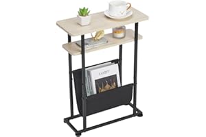 ZEXVIDA Small Side Table for Small Spaces - Slim End Table with Magazine Holder - 2 in 1 Narrow End Table Living Room - Skinny Bedside Table Nightstand Bedroom Thin Side Table (Oak)