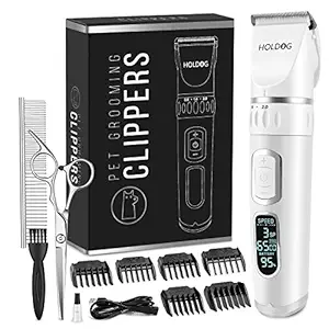 Dog Clippers Professional Heavy Duty Dog Grooming Clipper 3-Speed Low Noise High Power Rechargeable Cordless Pet Grooming Tools for Small & Large Dogs Cats Pets with Thick & Heavy Coats