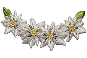 Belldessa Edelweiß Ranke 9,6 cm * 5 cm Bügelbild Aufnäher Applikation - Trachten Edelweißranke Blüte Blumen Bayrische Blume