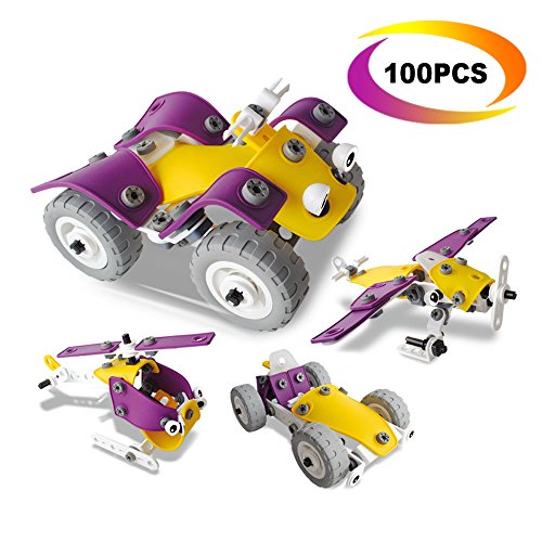 4 in 1 Building Toys Set - CARLORBO Building Blocks Assembled Model Toys Car Off-road Motorcycle Aircraft,Gift Idea Engineering Toys for Boys Girls Adults - 100pcs