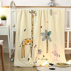 Koochie-Koo Cute Giraffe Cartoon Printed Soft Plush Fleece Blanket All Seasons Multipurpose Reversible Baby Wrapper for New Born Baby Toddler Boys & Girls - 100x150cm (Pack of 1, Yellow)