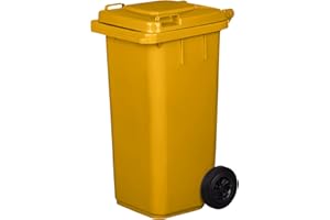 Jestic Wheelie Bin 120 Litres Yellow with Rubber Wheels for Waste Separation Recycling Indoor Outdoor EN840