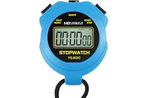 MOSTRUST Digital Simple Stopwatch, Single Lap Basic Stopwatch, No Bells, No Clock, No Alarm, Silent, ON/Off with Lanyard for Swimming Running Sports Training Coaches Kids