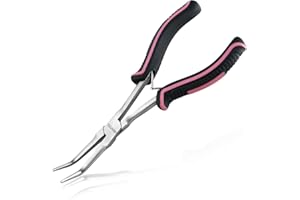 LEONTOOL Szczypce wygięte o długości 18 cm z długim zasięgiem, gładkie szczęki, wygięte szczypce, bardzo długie szczypce do produkcji biżuterii