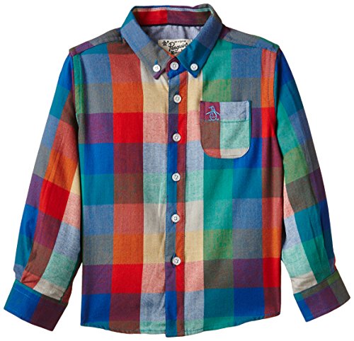 Original Penguin Baby-Boys Long Sleeve Checkered Shirt, Chinese Red, 18-24 Months