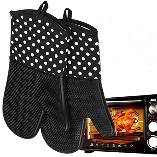 Ofenhandschuhe aus Silikon und Baumwolle,Dick Grillhandschuhe Anti-Rutsch und Hitzebeständige Mikrowelle Mitts BBQ Handschuhe Perfekt für Küche Kochen, Backen, Grillen form RUIZE (1 Paar) (Black) - 5