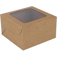 EDATOFLY 50 Pack Brown Bakery Boxes with Window, Brown Kraft Paper Cake Boxes with 60 Stickers Cookie Boxes Gift Packaging Bo