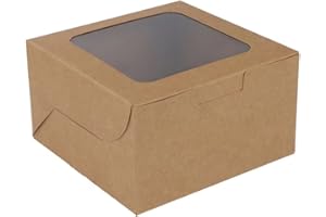 EDATOFLY 50 sztuk Pudełko na babeczki z oknem, brązowe pudełko papierowe kraft z 60 naklejkami Kraft na babeczki na ciastka, ciastka, ciastka, ciasto