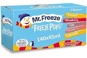 Mr Freeze Ice Pops 140 x 45ml – Assorted Flavours Freezable Ice Lollies – Bulk Pack for Parties, Events & Home – Suitable for Vegetarians