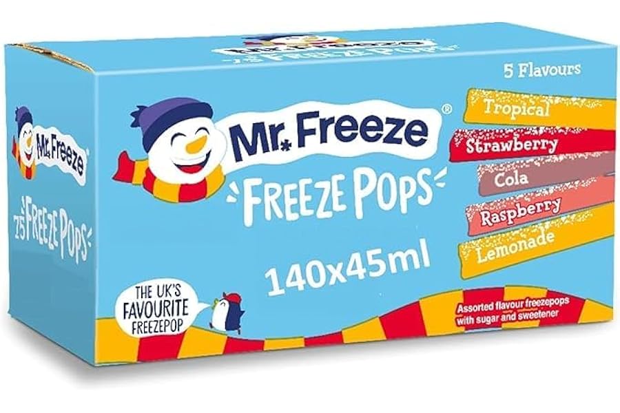 Mr Freeze Ice Pops 140 x 45ml – Assorted Flavours Freezable Ice Lollies – Bulk Pack for Parties, Events & Home – Suitable for Vegetarians
