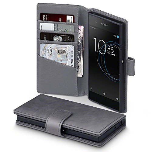 Sony Xperia XA1 Funda Cartera de aut ntico cuero tapa delantera con billetera para tarjetas adaptable en posicion horizontal - Grey reviews Sony Xperia XA1 Funda Cartera de aut ntico cuero tapa delantera con billetera para tarjetas adaptable en posicion horizontal - Grey