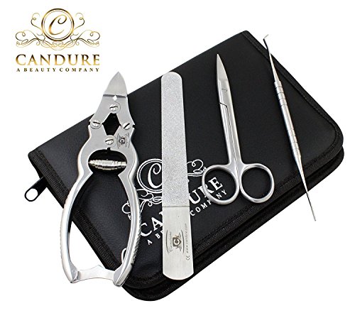 CANDURE®- 4Ps SOLID STAINLESS STEEL PROFESSIONAL CLIPPERS CUTTERS CANTILEVER 16 cm WITH TOE NAIL SCISSORS FOR THICK TOENAILS.