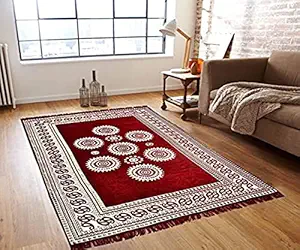 Sasta Sunder Tikau Multi Purpose Floral Carpet Rug for Living, Dinning, Office, Rooms & Bedroom, Hallway Carpet (5X7 FEET, RED-D)