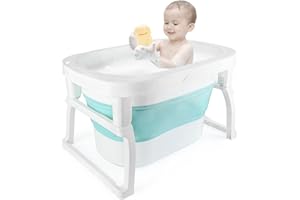 HUOLE Baignoire Pliable Pour Bébé Avec Un Tabouret à l'Intérieur, Facile à Baigner Et Sans Danger Pour Les Bébés Pour Fille Ou Garçon - De La Naissance À 3 Ans,72 * 51 * 42 cm-bleu