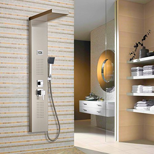 Auralum® Elegant Edelstahl Duschpaneel-Set mit Massagejets & Wasserfall mit LCD Display Wassertemperatur Anzeigen ink. Handbrause - 8