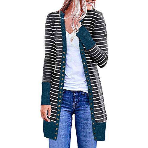 Preisvergleich Produktbild serliyStrickjacke Damen Langarm Streifen Cardigans Freizeit V Ausschnitt mit Knopf Streifen Strickpullover Jacke Outerwear