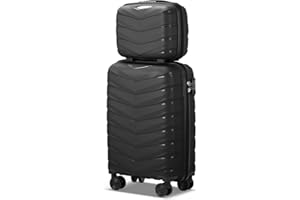 Karl home Luggage Set 2 Piece, PP Hard Shell Suitcase with Spinner Wheels & TSA Lock, Lightweight Carry on Suitcase Set 20in Carry-on with 12 Mini Case, Black