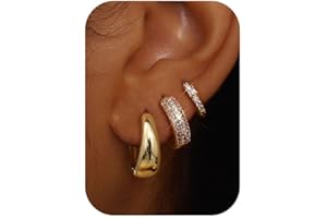 Chriscoco 3Paia Orecchini Cerchio Oro/Argento Set Orecchini Donna Oro Placcato 14K Orecchini Anallergici Donna Orecchini a Cerchio Piccoli per Fori Multipli