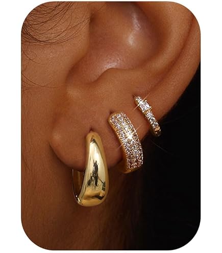 XYTAHDM 2 Pezzi Orecchini Donna Chunky Earcuff Orecchini Non Piercing Senza Buco alla Clip per Cartilagine Orecchini a Clip Regalo di Gioielli(Oro