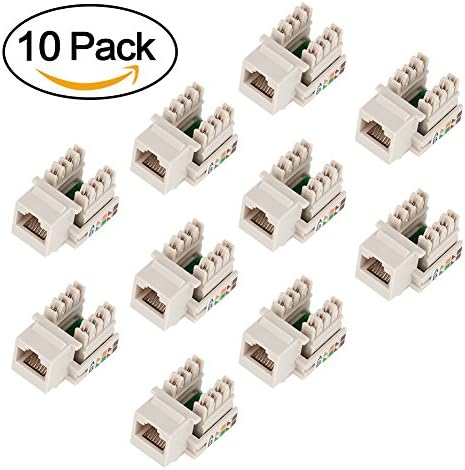 Cat5E Keystone Jack, MACTISICAL RJ45 Unshielded Punch Down Network Module Coupler White (10 PCS, Cat5E Unshielded Coupler)