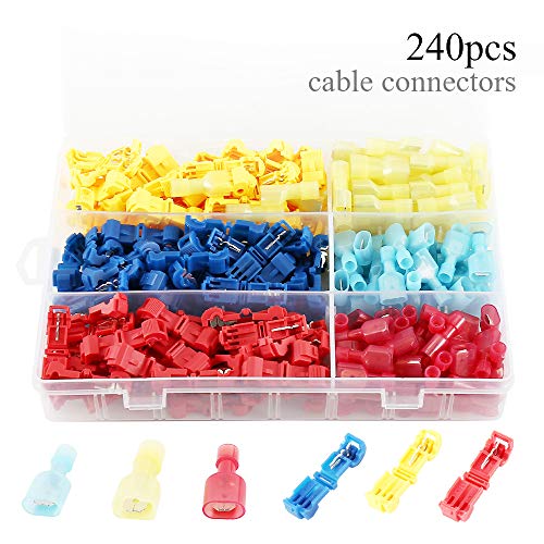 Wrighteu Conectores Eléctricos Conector Crimp Terminal Rápida de Alambre Conectores en T Grifería de Empalme Conector de Cable Rápido Aislados de Desconexión con Funda