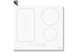 Karienvir Piano Cottura Induzione 4 Fuochi Bianco con Spina, Piano cottura a induzione 60 cm con Flex Zona, Blocco di sicurezza, Pausa, Booster, Timer di 99 minuti, 3500 W