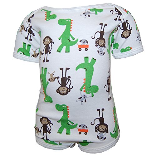FIXONI - Infant Boys Short Sleeve Dino monkey dog, off-white - 80weiß-grün