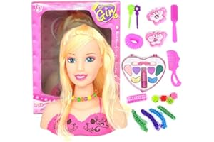 Bagima Maquillaje para Niños Pretend Makeup Pretend Playset para Niños 17 Piezas Peluquería Styling Head Doll Maquillaje Juguete Educativo Juguete de Regalo para Niños Niñas