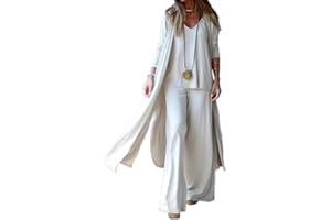 shownicer Pantalone da Donna Completo 3 Pezzi Lunga Cardigan e Casual Vita Alta Gamba Larga Pantaloni e Senza ManicheTop Ampio Outfit